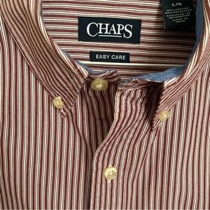 Chaps Men’s maroon and white striped button down collared shirt Size Large